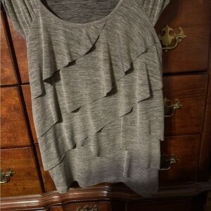 New Directions Heather Gray Ruffle Blouse